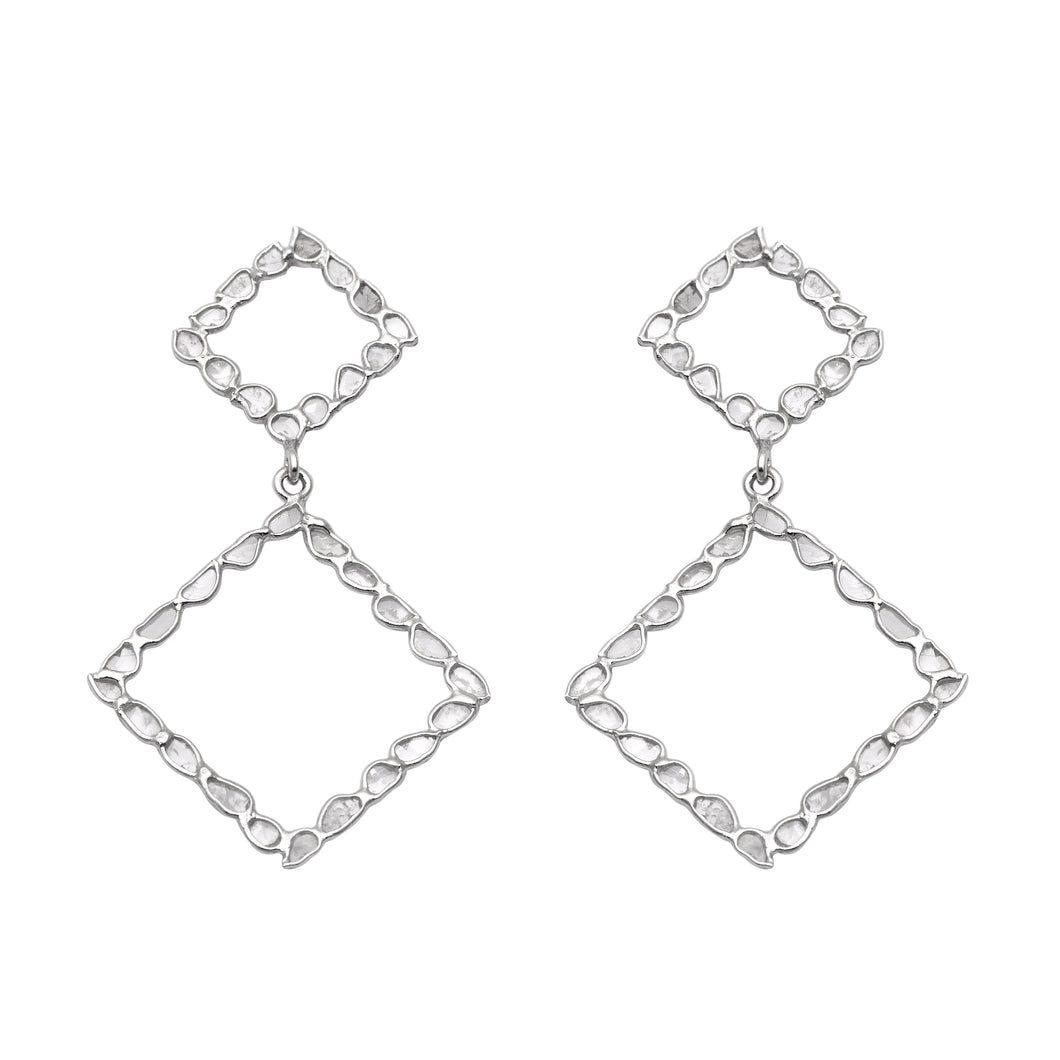 2.85 CTW Diamond Polki Square Dangle Earrings