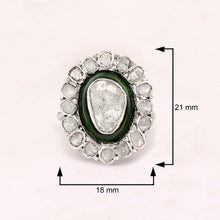 Load image into Gallery viewer, 1.00 CTW Diamond Polki 925 Sterling Silver Green Enamel Engraved Cocktail Ring
