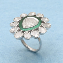 Load image into Gallery viewer, 1.75 CTW Diamond Polki Green Enamel Solitaire Ring
